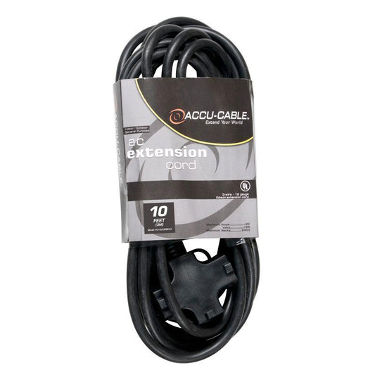 Accu-Cable EC-123-3FER10 AC Power Cable with tri-tap (12 AWG, Black) - 10'