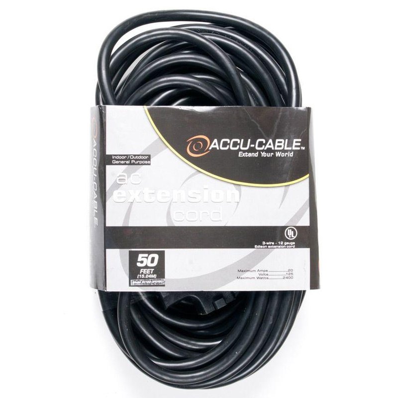Accu-Cable EC-123-3FER25 AC Power Cable with tri-tap (12 AWG, Black) - 25'