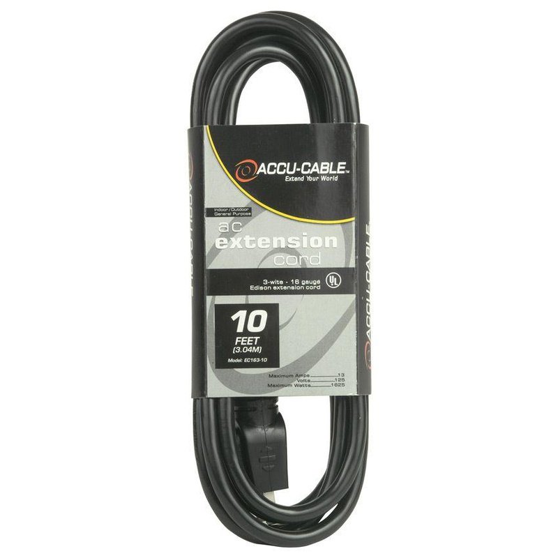 Accu-Cable EC-163-10 AC Power Cable (16 AWG, Black) - 10'