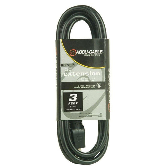 Accu-Cable EC-163-3 AC Power Cable (16 AWG, Black) - 3'