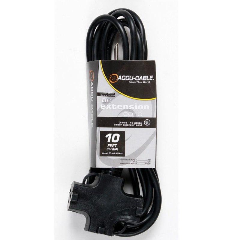Accu-Cable EC-163-3FER10 AC Power Cable with tri-tap (16 AWG, Black) - 10'